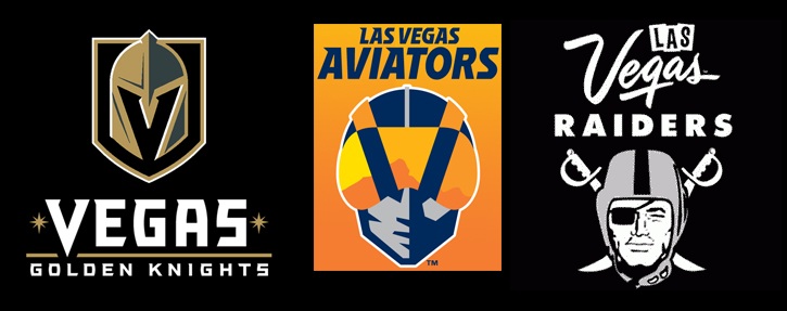 Vegas Golden Knights, Las Vegas Aviators, Las Vegas Raiders team logos